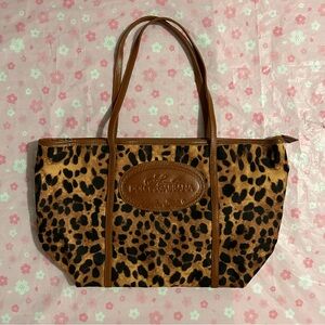 Vintage DOLCE & GABBANA Canvas Leopard Print Leather Trim Tote Bag Purse Auth